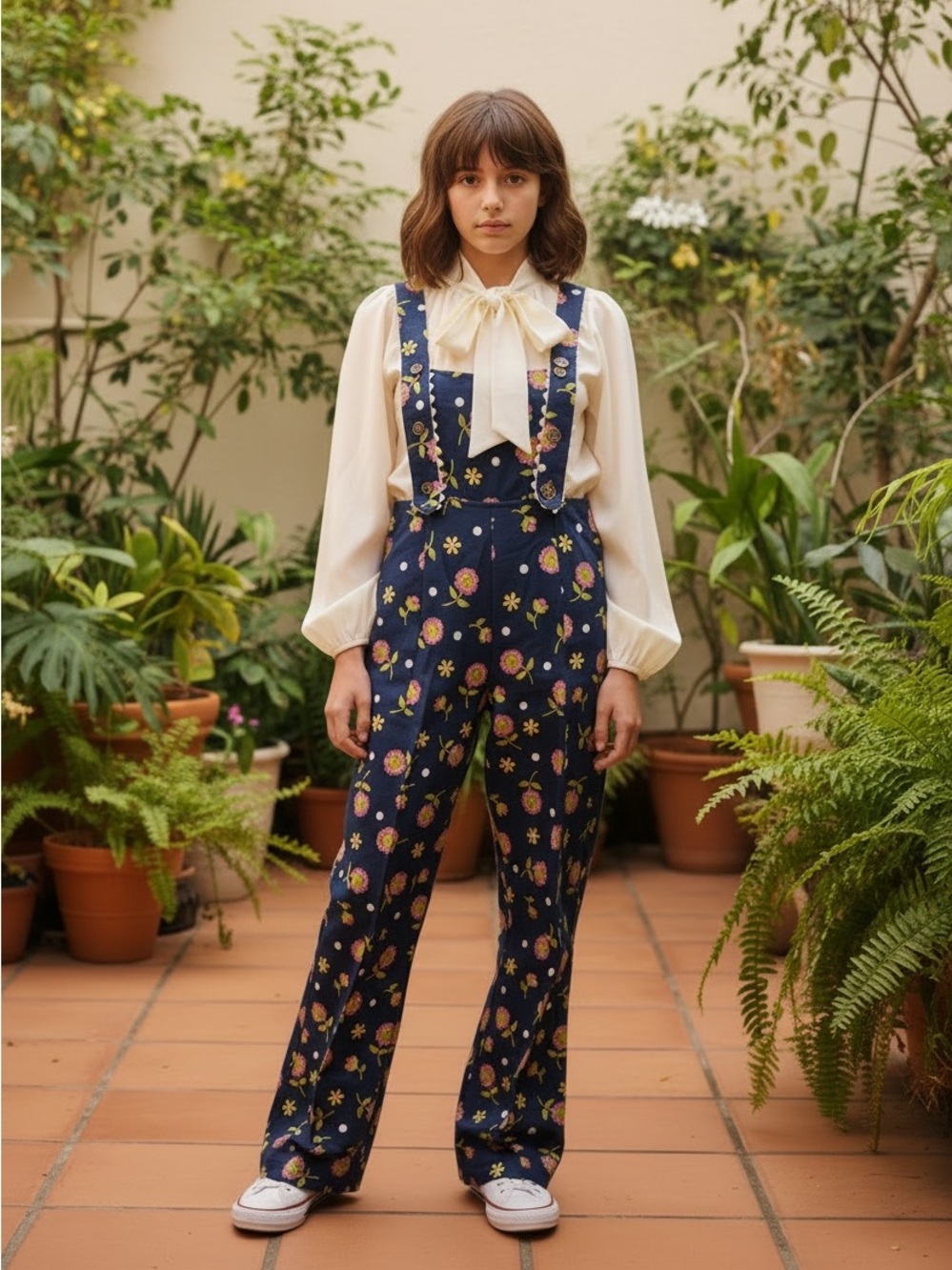 Cottagecore, Retro-Vintage, 70s Boho, sunflower polka dot overalls